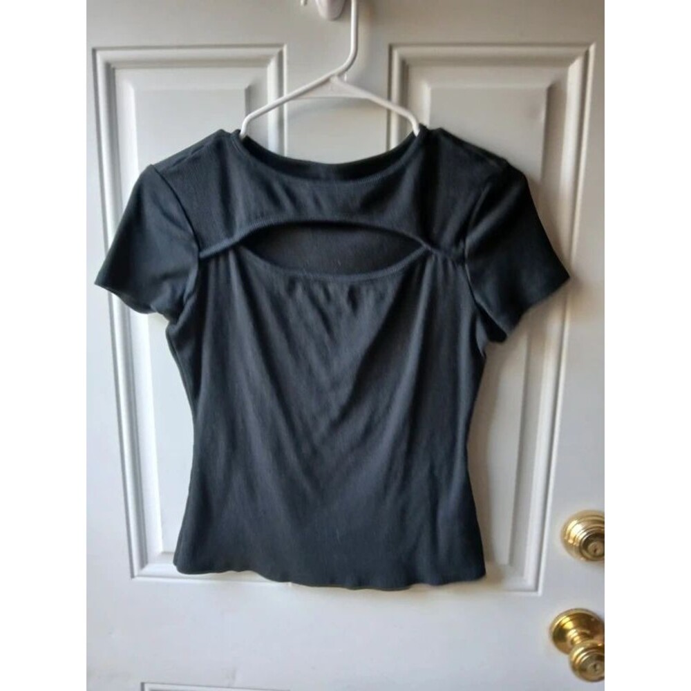 Women's Short Sleeve Cutout Top - Black